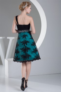 One-Shoulder Sleeveless Knee-Length Satin Chiffon Lace Prom/Formal Evening Dresses 02021102