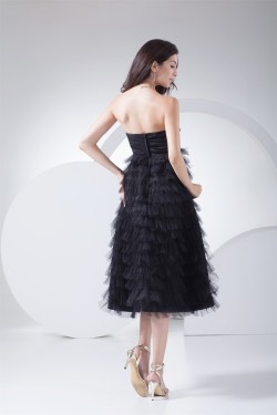 Pleats Taffeta Netting Tea Length Sleeveless Prom/Formal Evening Dresses 02021106
