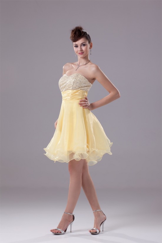 A-Line Ruched Organza Silk like Satin Sequined Material Prom/Formal Evening Dresses 02021107