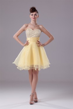 A-Line Ruched Organza Silk like Satin Sequined Material Prom/Formal Evening Dresses 02021107