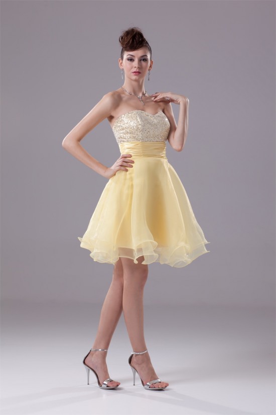 A-Line Ruched Organza Silk like Satin Sequined Material Prom/Formal Evening Dresses 02021107