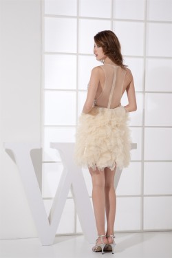 Ruffles Knee-Length Satin Lace Organza Fine Netting Prom/Formal Evening Dresses 02021113