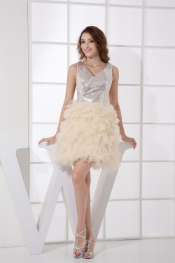 Ruffles Knee-Length Satin Lace Organza Fine Netting Prom/Formal Evening Dresses 02021113