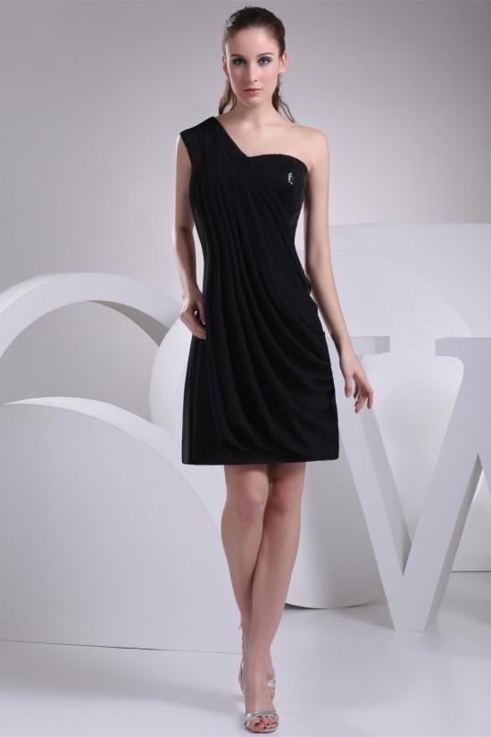 Ruffles Sleeveless One-Shoulder A-Line Short/Mini Sequins Dresses 02021117