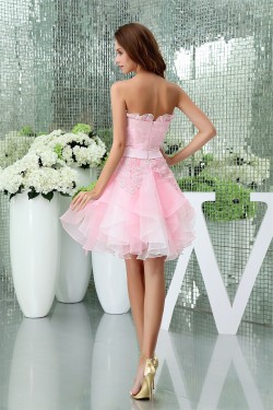 A-Line Satin Lace Organza Knee-Length Strapless Prom/Formal Evening Dresses 02021120