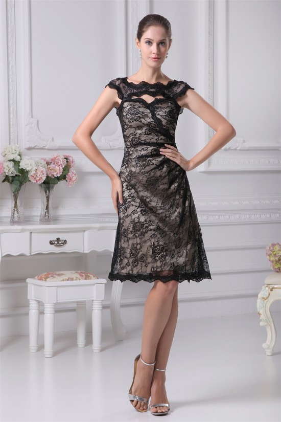 Sheath/Column Lace Sleeveless Straps Knee-Length Prom/Formal Evening Dresses 02021138 Sheath/Column Lace Sleeveless Straps Knee-Length Prom/Formal Evening Dresses 02021138