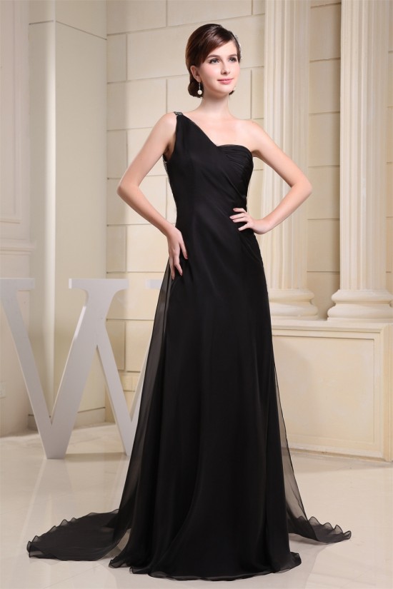 Brush Sweep Train One-Shoulder A-Line Chiffon Sequins Long Black Prom/Formal Evening Dresses 02020114 Brush Sweep Train One-Shoulder A-Line Chiffon Sequins Long Black Prom/Formal Evening Dresses 02020114