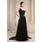 Brush Sweep Train One-Shoulder A-Line Chiffon Sequins Long Black Prom/Formal Evening Dresses 02020114