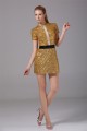 Sheath/Column Short/Mini Scoop Short Silk like Satin Sequined Fabric Sequins Dresses 02021150