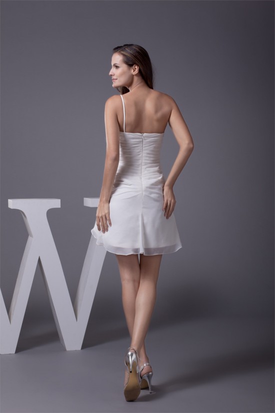 Short/Mini Ruffles Satin Chiffon One-Shoulder Little White Dresses 02021175 Short/Mini Ruffles Satin Chiffon One-Shoulder Little White Dresses 02021175