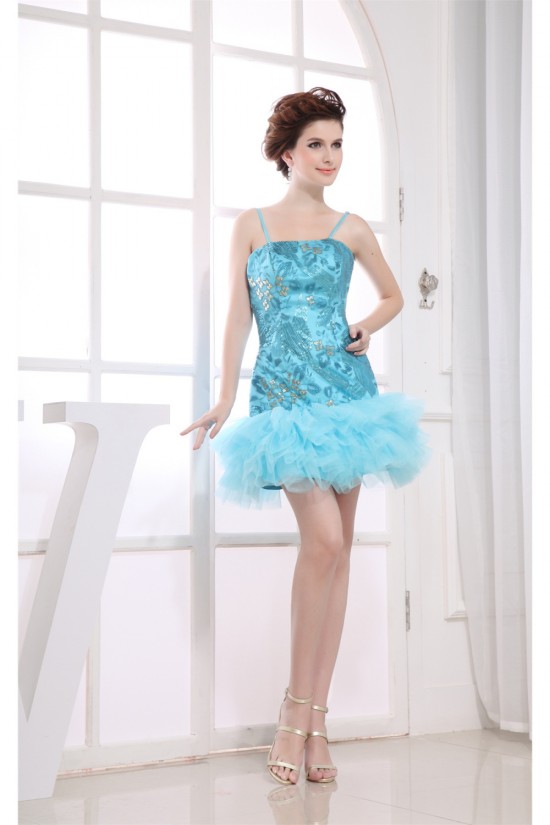 Short/Mini Ruffles Silk like Satin Fine Netting Prom/Formal Evening Dresses 02021176