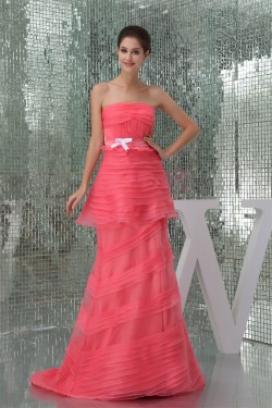 Brush Sweep Train Organza Long Prom Evening Formal Dresses 02020118