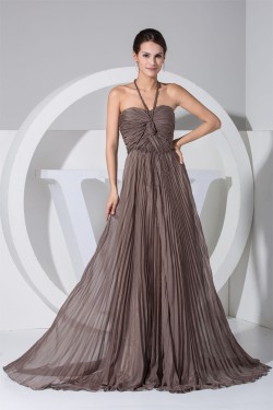 A-Line Halter Pleated Long Chiffon Prom/Formal Evening Dresses 02020119