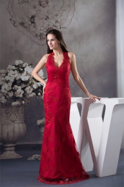 Trumpet/Mermaid Brush Sweep Train Long Red Beading Prom/Formal Evening Dresses 02020120