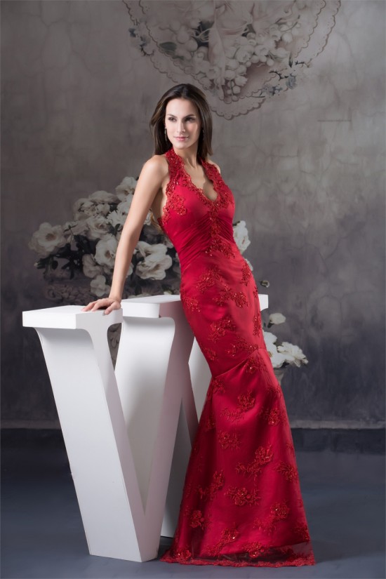 Trumpet/Mermaid Brush Sweep Train Long Red Beading Prom/Formal Evening Dresses 02020120 Trumpet/Mermaid Brush Sweep Train Long Red Beading Prom/Formal Evening Dresses 02020120