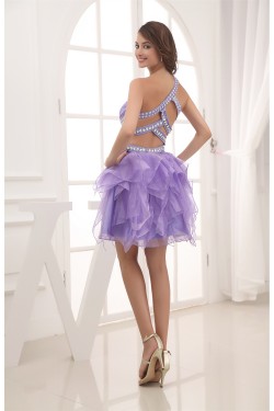 Short Beading One-Shoulder Satin Tulle Prom/Formal Evening Dresses 02021206