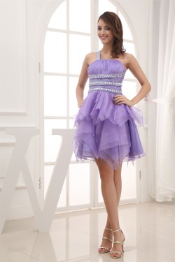 Short Beading One-Shoulder Satin Tulle Prom/Formal Evening Dresses 02021206