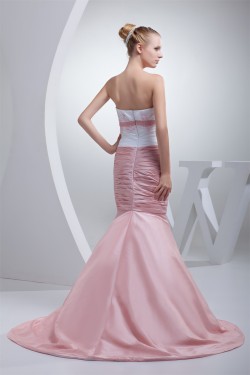 Trumpet/Mermaid Brush Sweep Train Beading Pink White Prom/Formal Evening Dresses 02020121