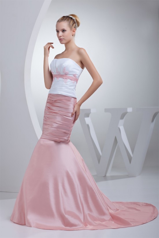 Trumpet/Mermaid Brush Sweep Train Beading Pink White Prom/Formal Evening Dresses 02020121