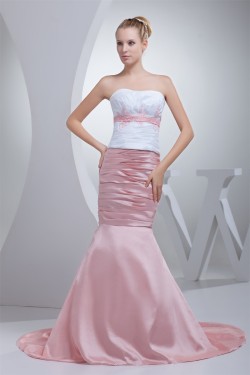 Trumpet/Mermaid Brush Sweep Train Beading Pink White Prom/Formal Evening Dresses 02020121