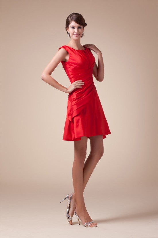 Sleeveless Ruffles Taffeta Straps Short/Mini Bridesmaid Dresses 02021215
