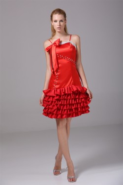 Sleeveless Short/Mini Beading Taffeta Silk like Satin Prom/Formal Evening Dresses 02021225