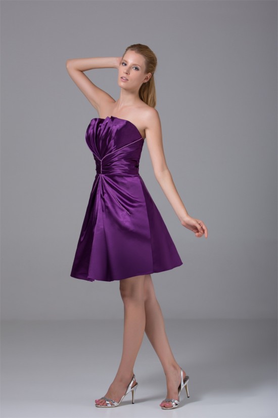 Sleeveless Silk like Satin A-Line Short/Mini Purple Prom/Formal Evening Bridesmaid Dresses 02021230