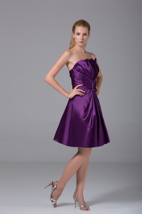 Sleeveless Silk like Satin A-Line Short/Mini Purple Prom/Formal Evening Bridesmaid Dresses 02021230