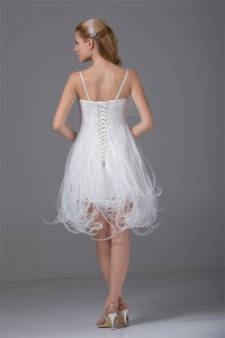 Spaghetti Straps Satin Organza Sleeveless Little White Dresses 02021239