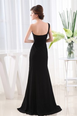 Brush Sweep Train Sleeveless One-Shoulder Long Black Prom/Formal Evening Dresses 02020124