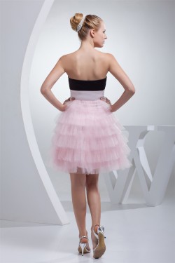Strapless Short/Mini Sleeveless Satin Silk like Satin Fine Netting Prom/Formal Evening Dresses 02021249