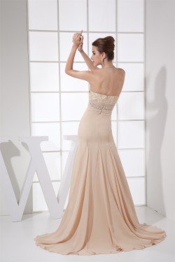 Brush Sweep Train Strapless Beading Lace and Chiffon Prom/Formal Evening Dresses 02020125