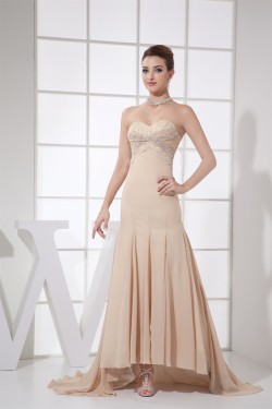 Brush Sweep Train Strapless Beading Lace and Chiffon Prom/Formal Evening Dresses 02020125