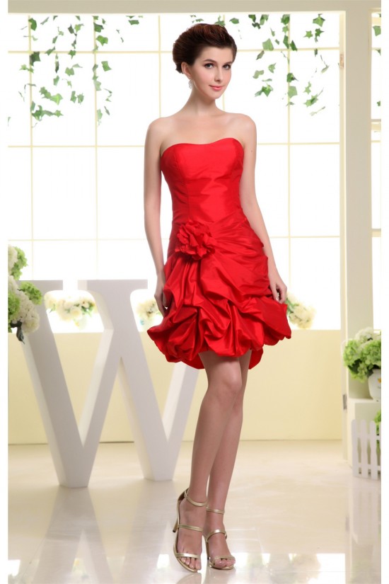 Taffeta A-Line Short/Mini Handmade Flowers Prom/Formal Evening Dresses 02021267