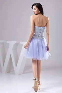 A-Line Knee-Length Beading Sweetheart Fine Netting Prom/Formal Evening Dresses 02021279