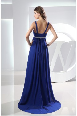 Empire Brush Sweep Train V-Neck Long Blue Chiffon Evening Formal Bridesmaid Maternity Dresses 02020128