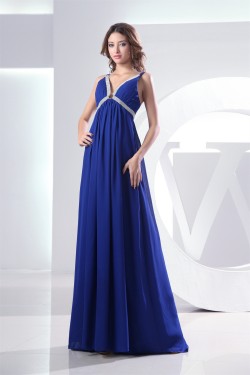 Empire Brush Sweep Train V-Neck Long Blue Chiffon Evening Formal Bridesmaid Maternity Dresses 02020128