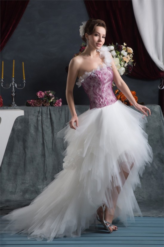 Asymmetrical High Low One-Shoulder Lace Tulle Prom/Formal Evening Dresses 02021285