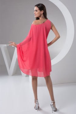 Beading Knee-Length Chiffon One-Shoulder Prom/Formal Evening Dresses 02021286