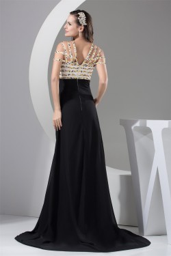 Brush Sweep Train V-Neck Beading A-Line Prom/Formal Evening Dresses 02020129