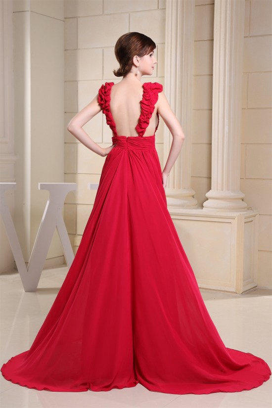 Beading V-Neck Brush Sweep Train Long Red Prom/Formal Evening Dresses 02020130 Beading V-Neck Brush Sweep Train Long Red Prom/Formal Evening Dresses 02020130