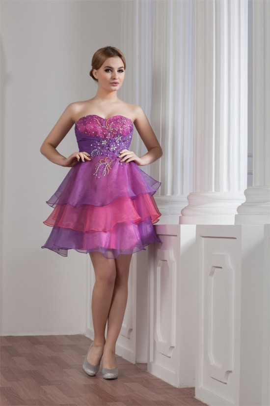 Beading Sweetheart Satin Organza A-Line Cocktail Evening Party Dresses 02021305