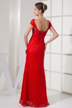 Capped Sleeves Chiffon Lace Long Red Evening Formal Bridesmaid Dresses 02020131