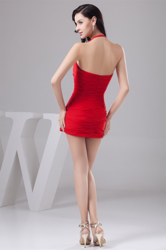 Chiffon Short/Mini Sheath/Column Halter Red Prom/Formal Evening Dresses 02021312