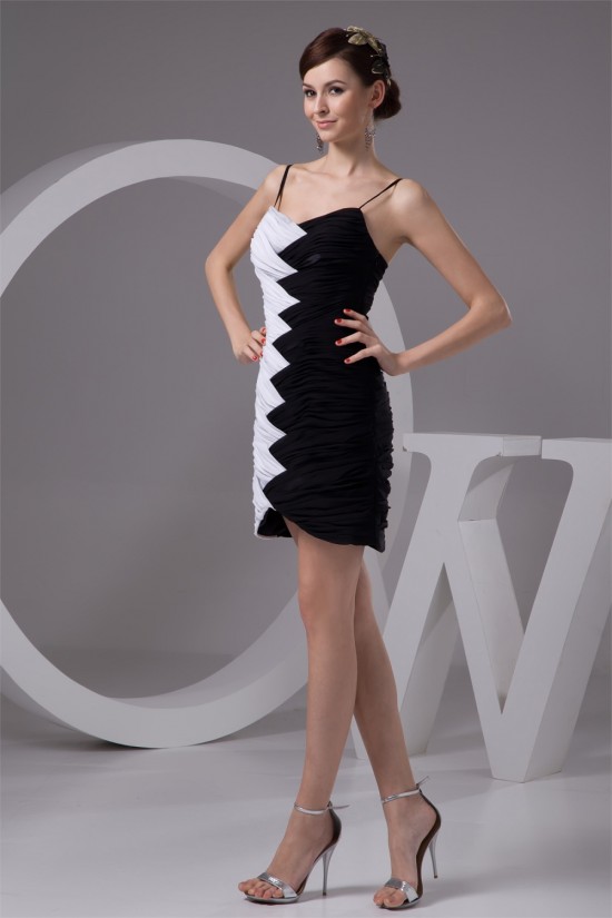 Chiffon Spaghetti Straps Black White Prom/Formal Evening Dresses 02021315