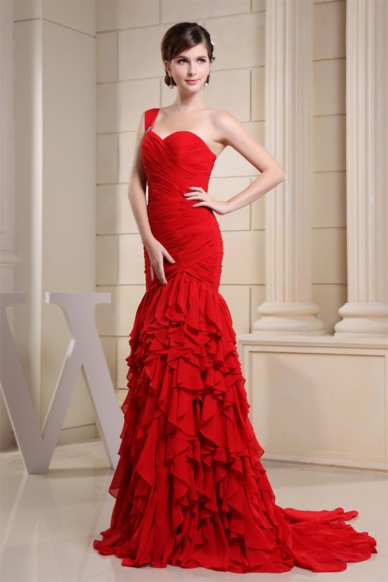 Cascading Ruffles Sweetheart Mermaid/Trumpet Long Red One-Shoulder Prom/Formal Evening Dresses 02020132 Cascading Ruffles Sweetheart Mermaid/Trumpet Long Red One-Shoulder Prom/Formal Evening Dresses 02020132