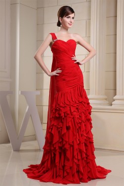 Cascading Ruffles Sweetheart Mermaid/Trumpet Long Red One-Shoulder Prom/Formal Evening Dresses 02020132