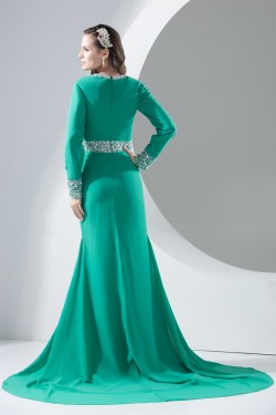 Chiffon Beading Long Sleeve V-Neck A-Line Evening Mother of the Bride Dresses 02020133