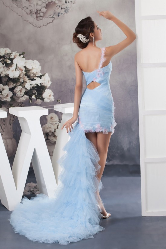 One-Shoulder Sheath/Column Sleeveless Satin Chiffon Fine Netting Prom/Formal Evening Dresses 02021334