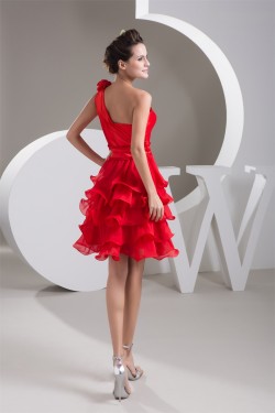 A-Line Pleats One-Shoulder Sleeveless Short/Mini Red Prom/Formal Evening Bridesmaid Dresses 02021338